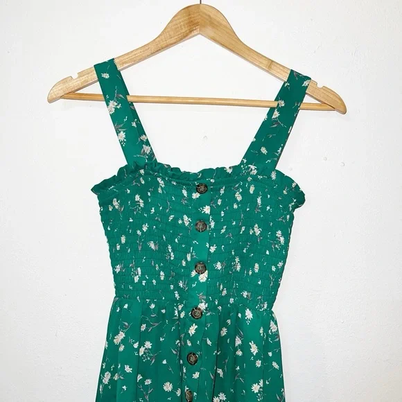 Jessica Simpson green floral smocked lined summer mini dress - Picture 2 of 11